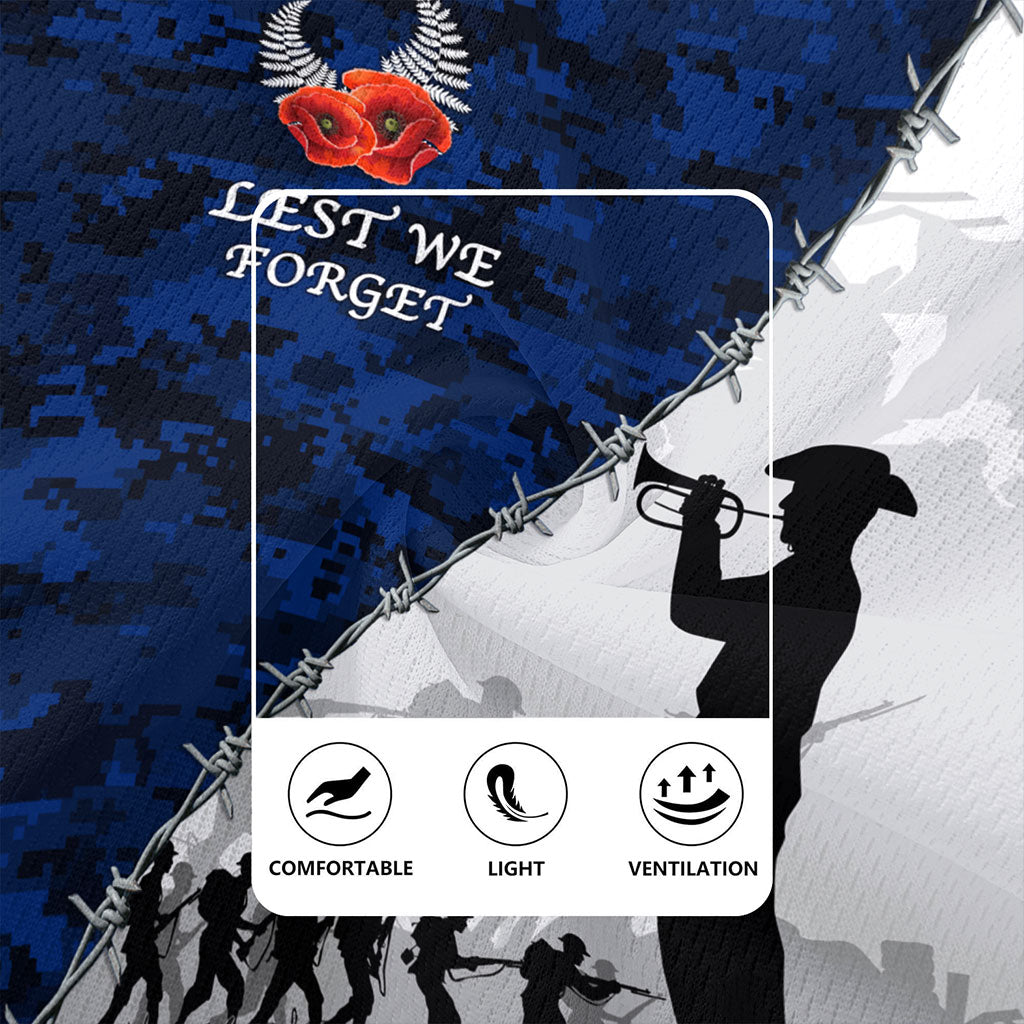 New Zealand Rugby Jersey Anzac Day Poppy Flower And Barbed Wire