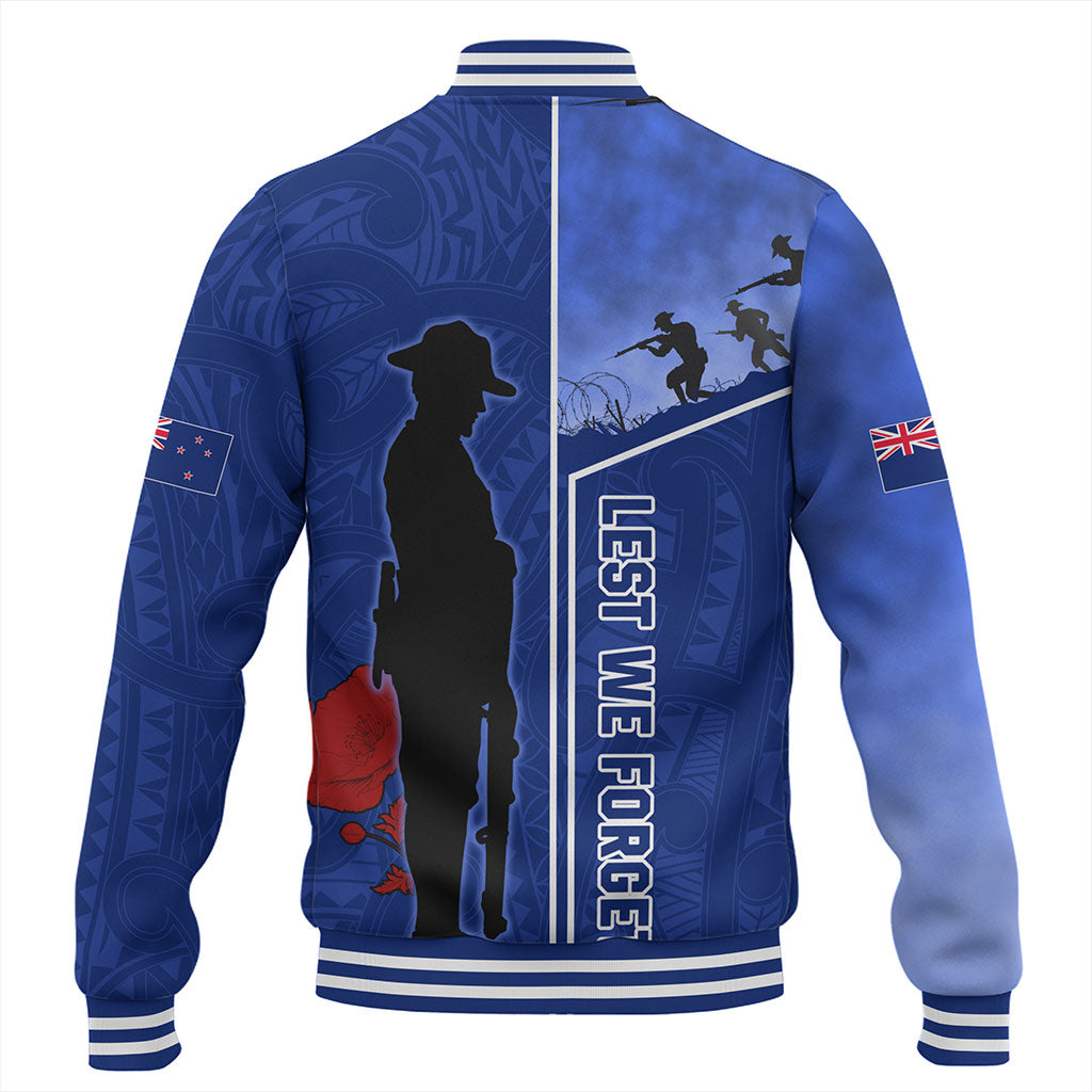 New Zealand Baseball Jacket Anzac Day Lest We Forget Poppy