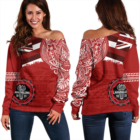 Hawaii Off Shoulder Sweatshirt Lahainaluna High School With Crest Style