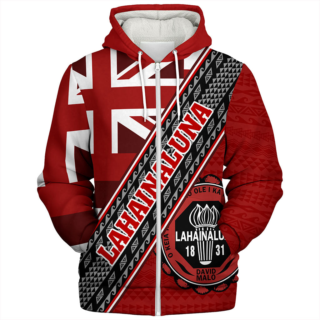 Hawaii Sherpa Hoodie Lahainaluna High School Half Flag Tribal Polynesia