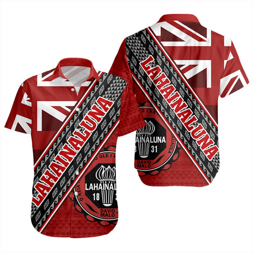 Hawaii Short Sleeve Shirt Lahainaluna High School Half Flag Tribal Polynesia