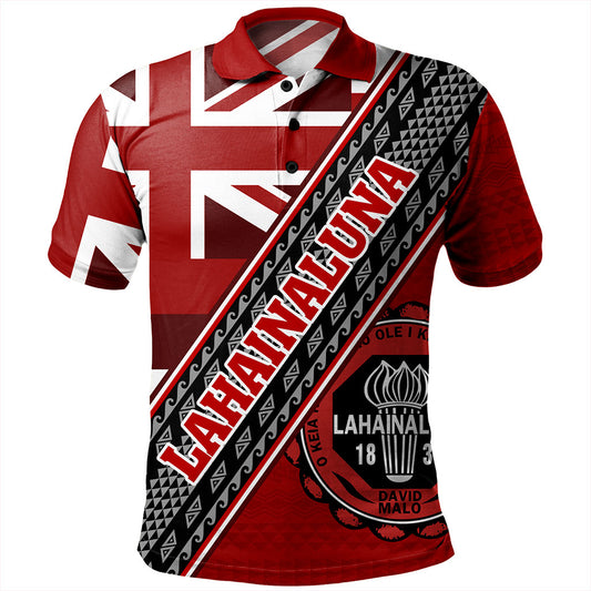 Hawaii Polo Shirt Lahainaluna High School Half Flag Tribal Polynesia