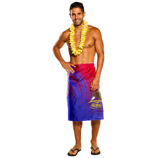 American Samoa Lavalava - Bald Eagles Polynesian Pattern Blue Red