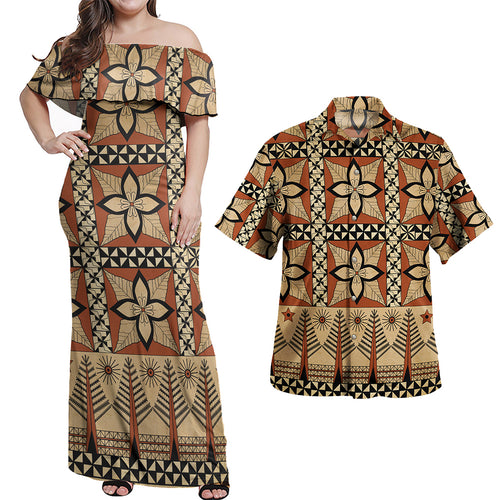 Tonga Combo Off Shoulder Long Dress And Shirt Tapa Motif