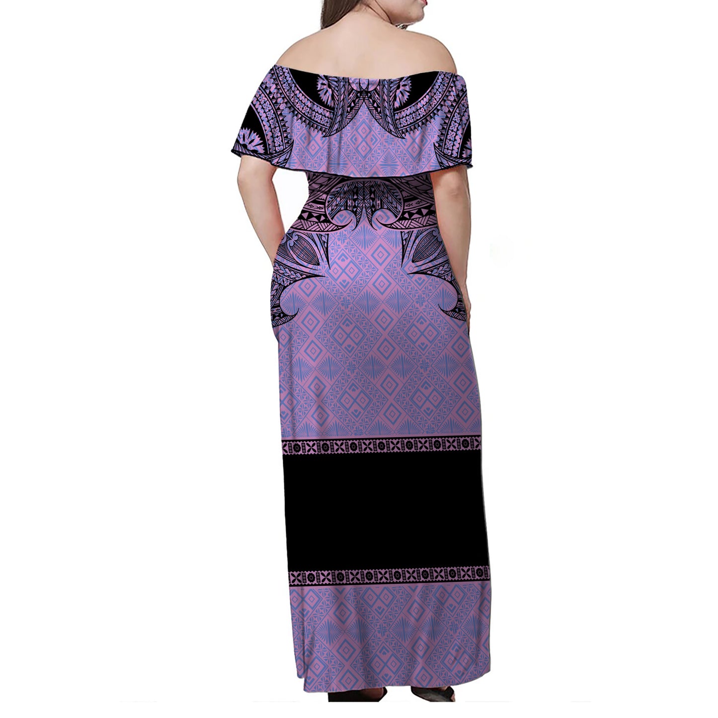 Fiji Woman Off Shoulder Long Dress Fijian Masi Pacific Tribal Designs
