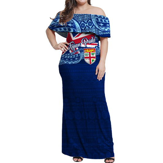 Fiji Woman Off Shoulder Long Dress Fijian Pride Masi Patterns