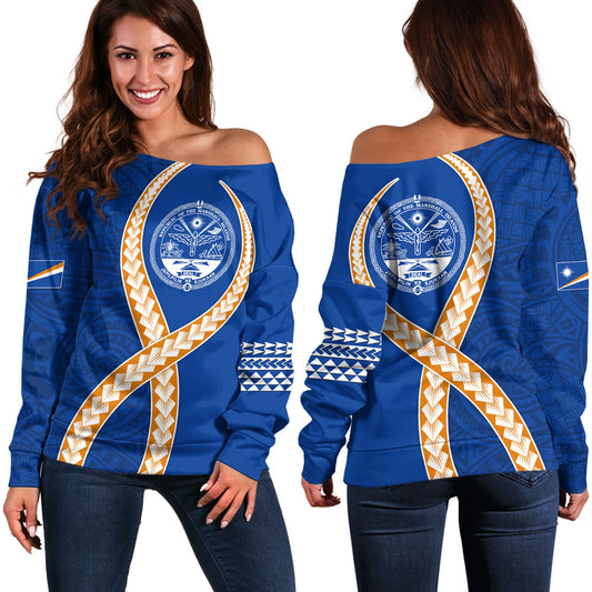 Marshall Islands Off Shoulder Sweatshirt Tribal Polynesian In My Heart