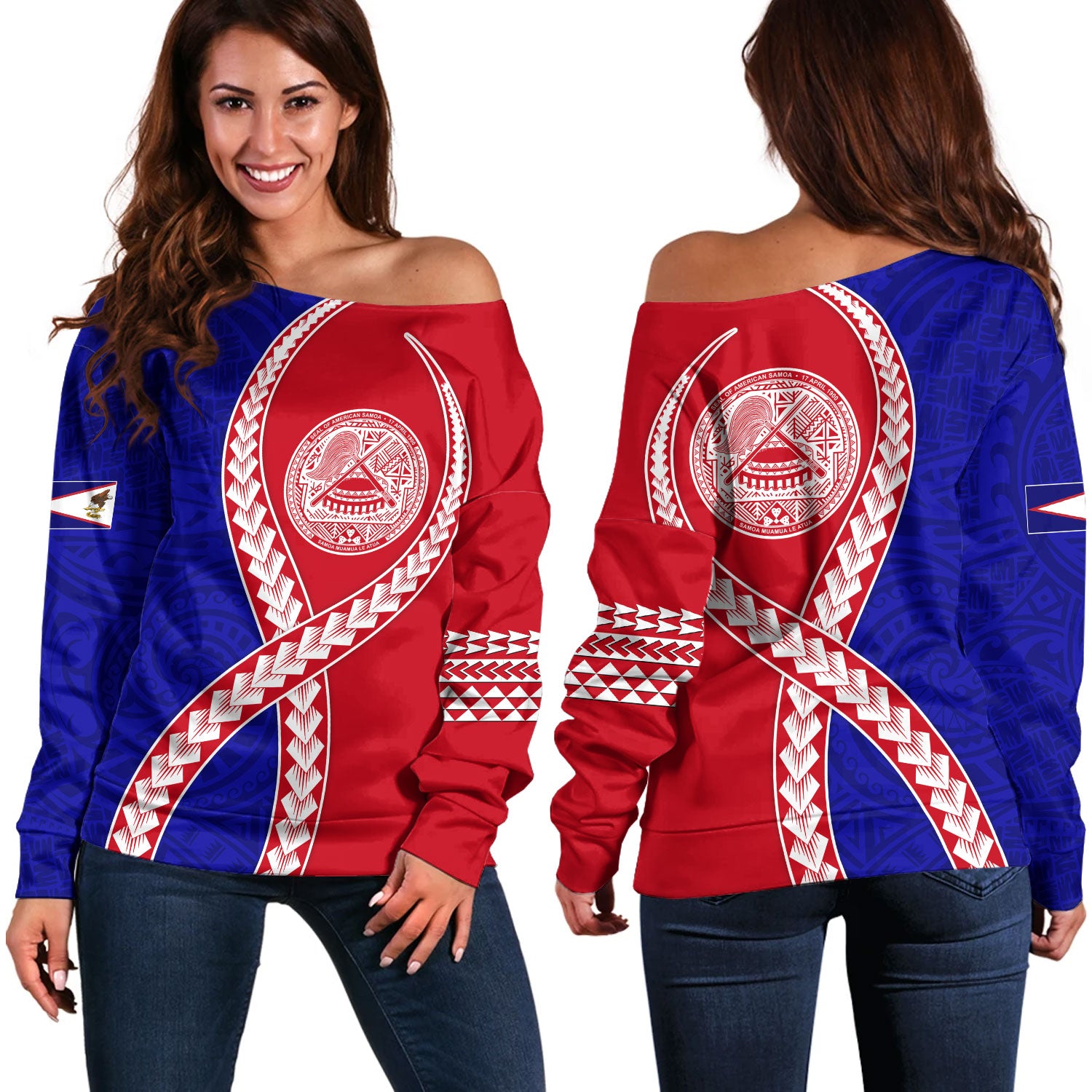 American Samoa Off Shoulder Sweatshirt Tribal Polynesian In My Heart