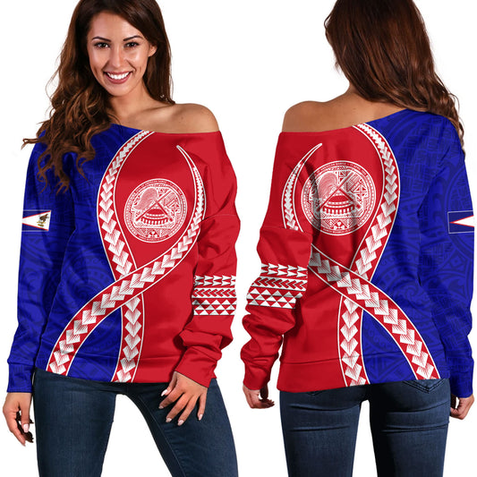 American Samoa Off Shoulder Sweatshirt Tribal Polynesian In My Heart