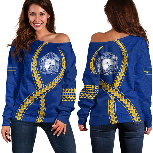 Nauru Off Shoulder Sweatshirt Tribal Polynesian In My Heart