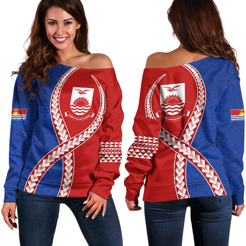 Kiribati Off Shoulder Sweatshirt Tribal Polynesian In My Heart