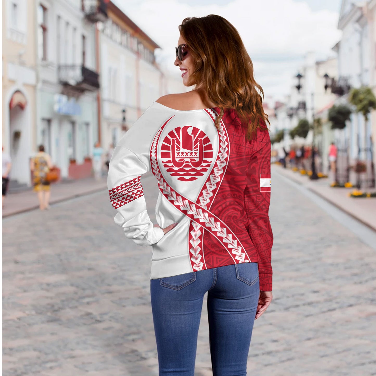 Tahiti Off Shoulder Sweatshirt Tribal Polynesian In My Heart
