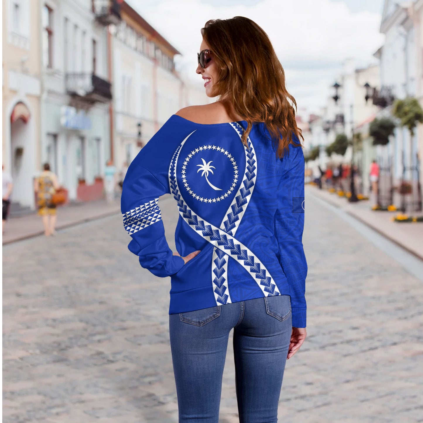 Chuuk State Off Shoulder Sweatshirt Tribal Polynesian In My Heart