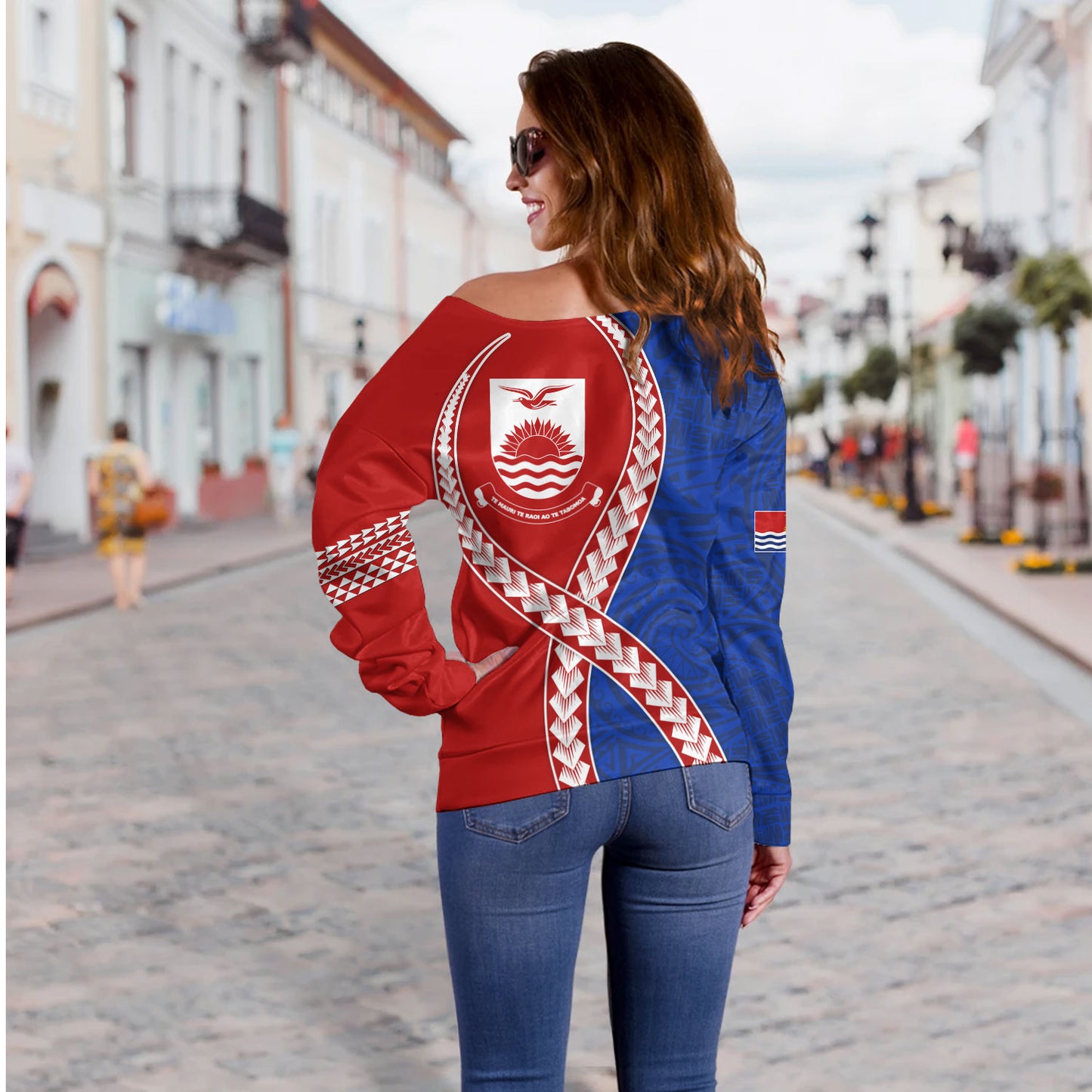 Kiribati Off Shoulder Sweatshirt Tribal Polynesian In My Heart