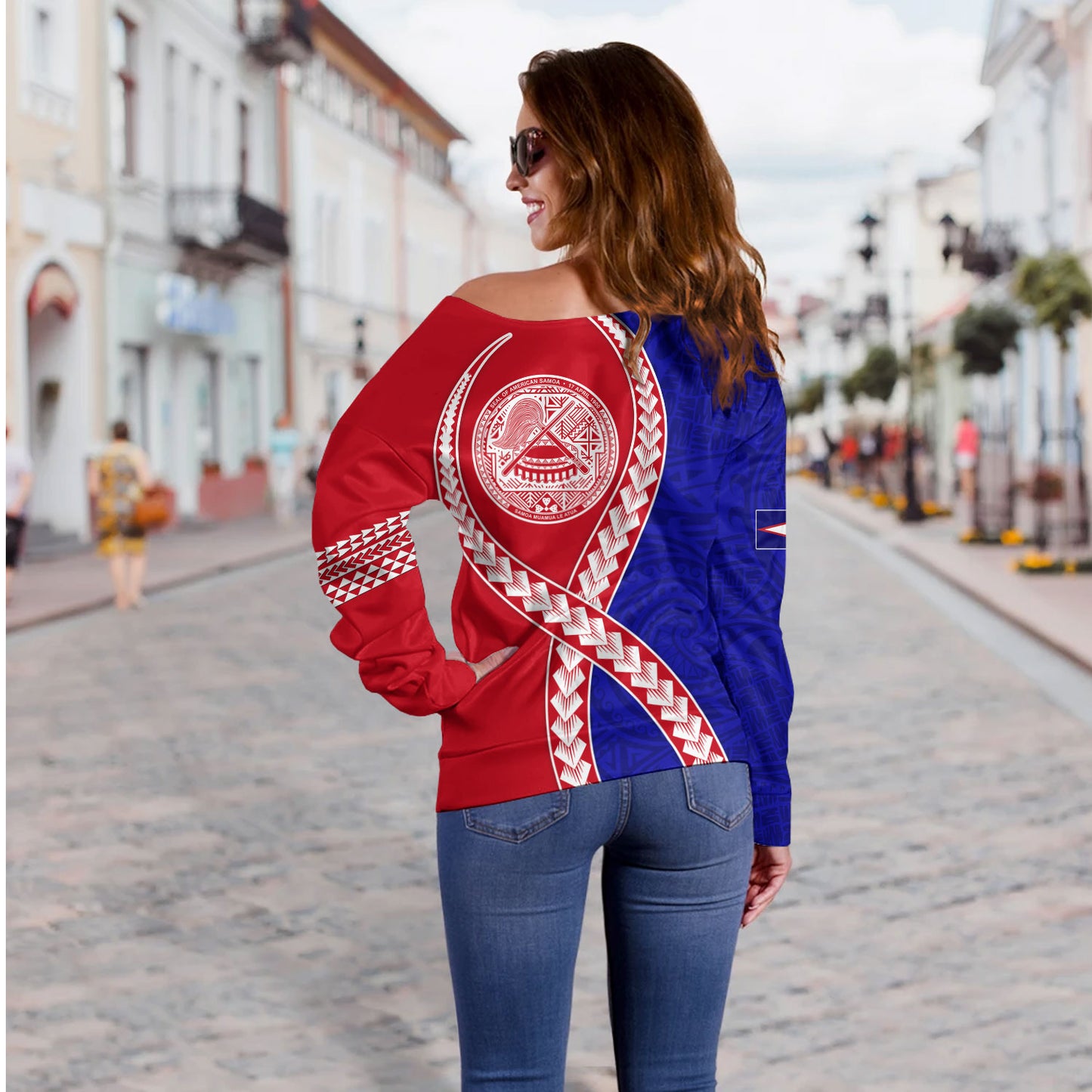 American Samoa Off Shoulder Sweatshirt Tribal Polynesian In My Heart