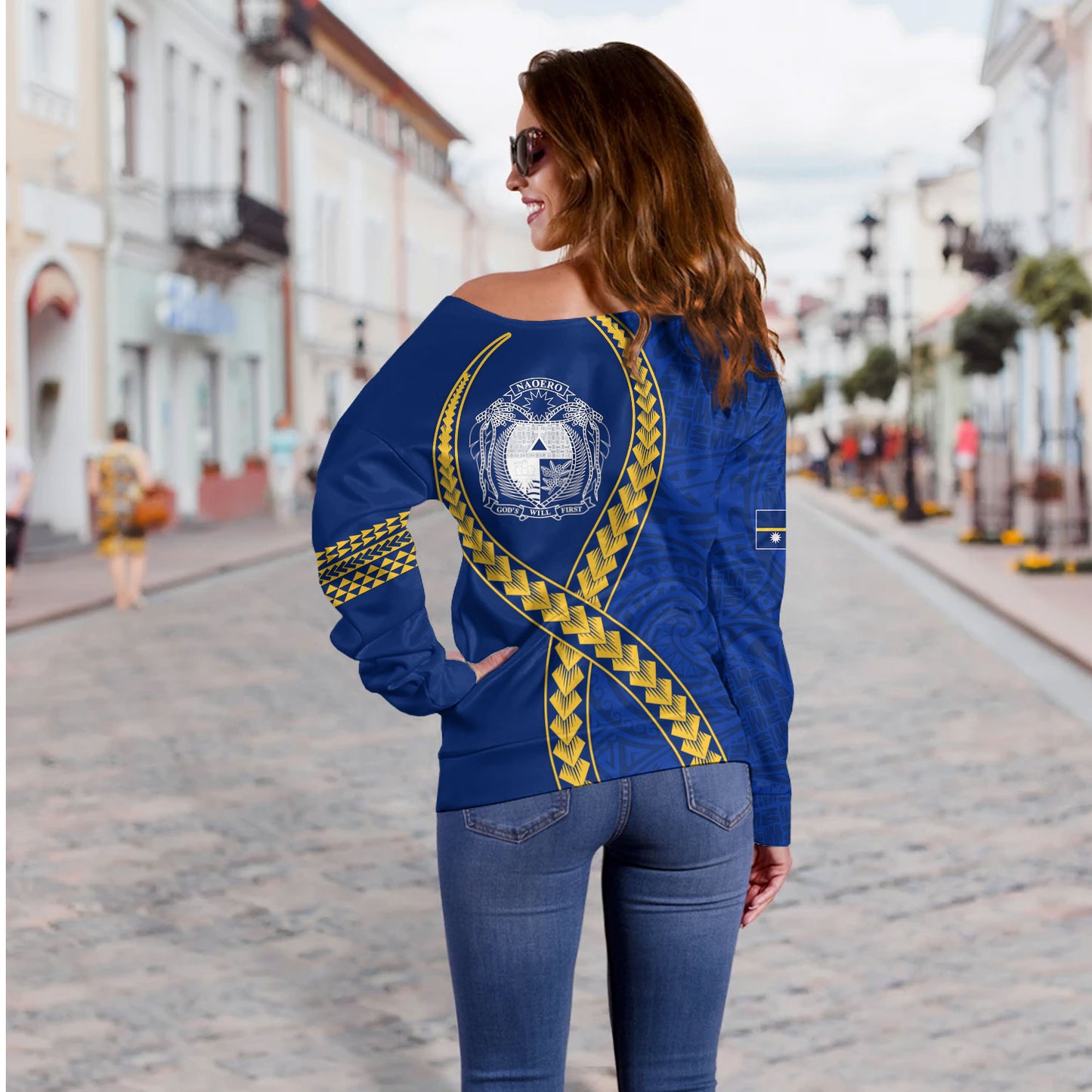 Nauru Off Shoulder Sweatshirt Tribal Polynesian In My Heart
