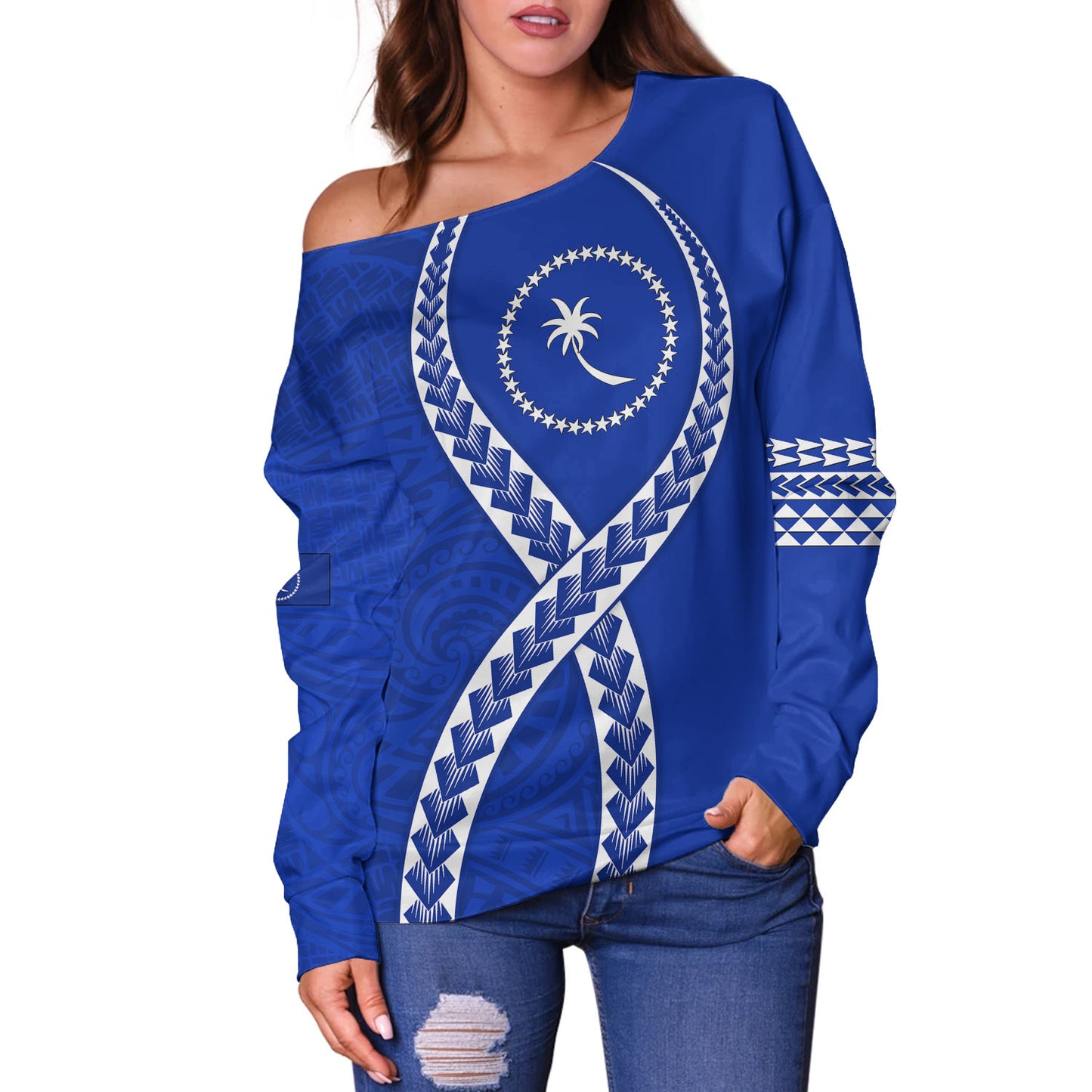 Chuuk State Off Shoulder Sweatshirt Tribal Polynesian In My Heart