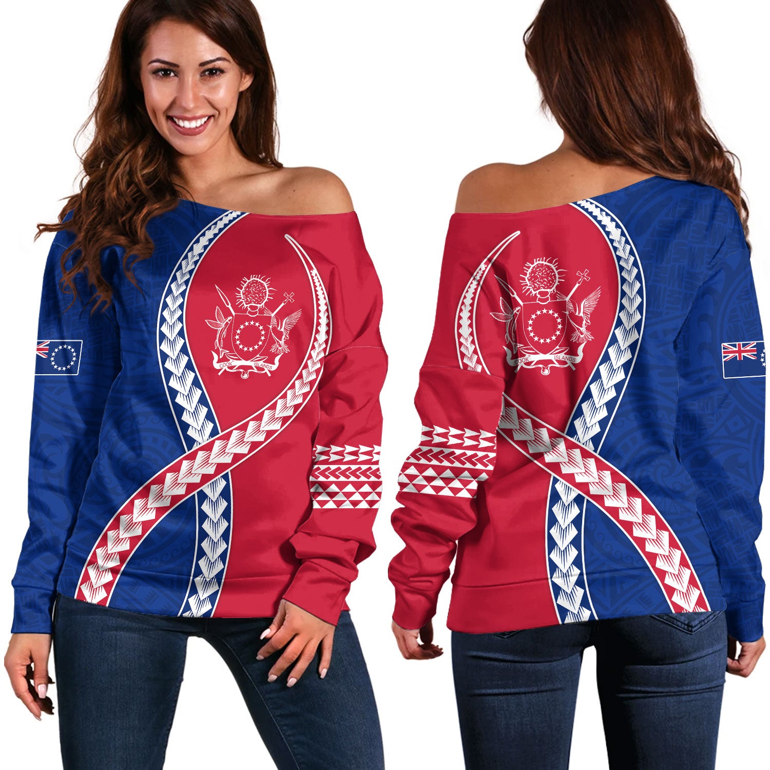 Cook Islands Off Shoulder Sweatshirt Tribal Polynesian In My Heart