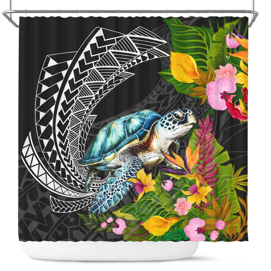Hawaii Shower Curtain Turtle Ocean Spiral Polynesian Patterns