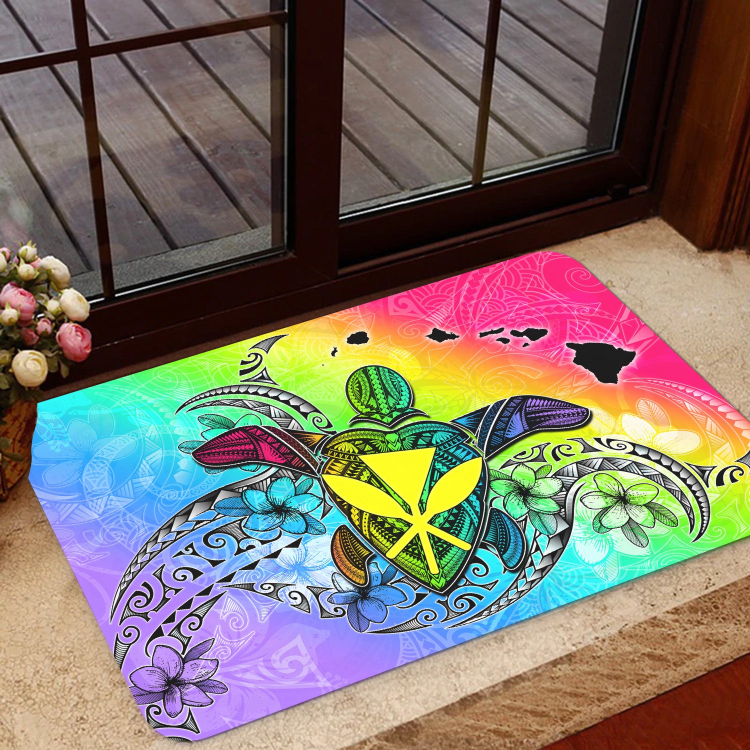 Hawaii Door Mat Hawaii Map And Turtle Tribal Patterns
