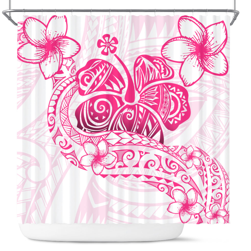 Hawaii Shower Curtain Pink Hibiscus And Plumeria Flowers Polynesian Decor