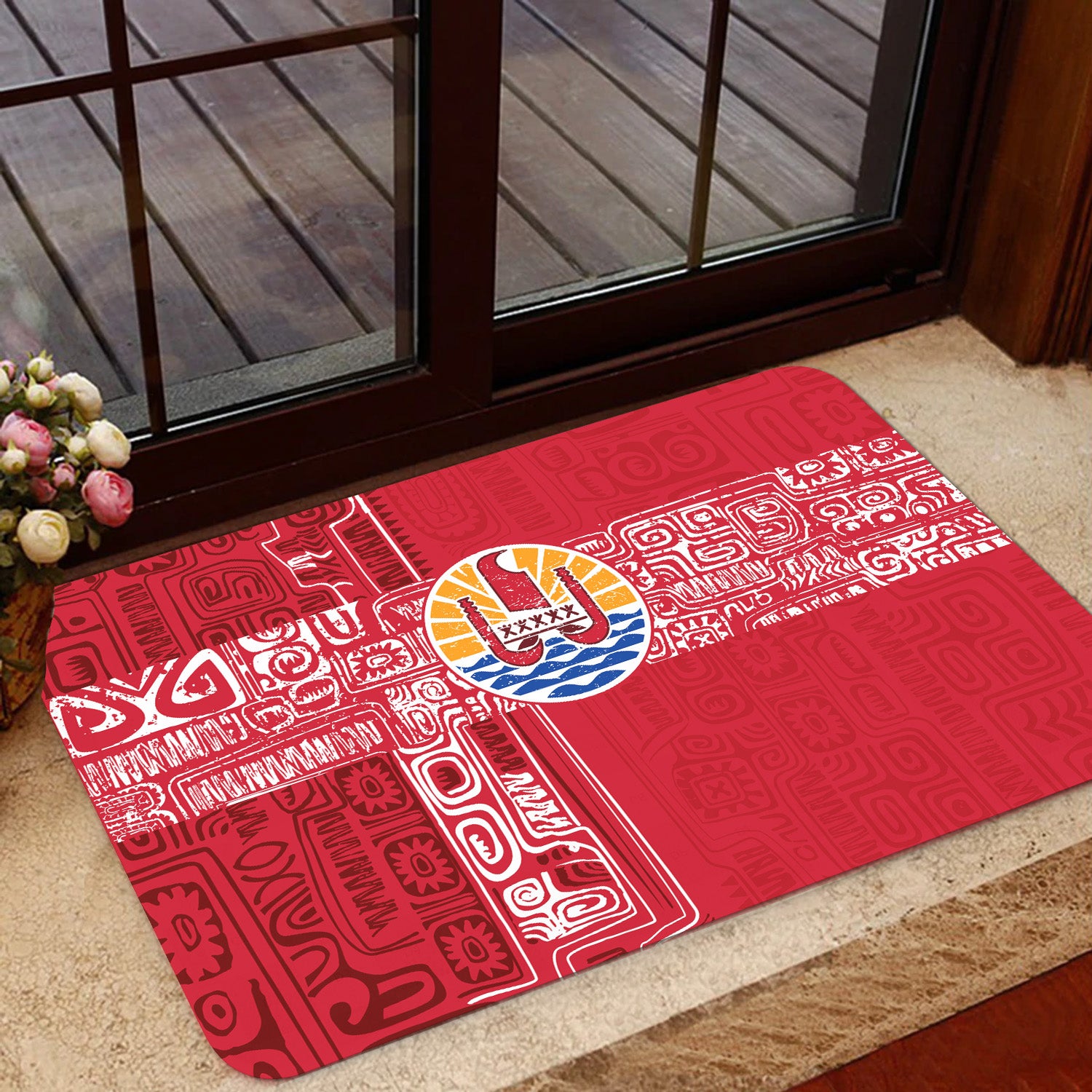 Tahiti Door Mat French Polynesia Pattern Vintage Style