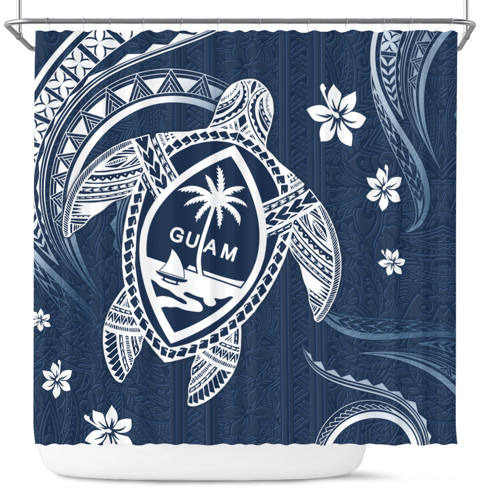 Guam Shower Curtain Turtle Polynesian Pattern Blue Ver