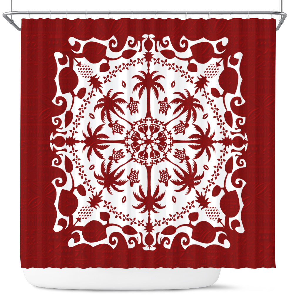 Hawaii Shower Curtain Red Hawaii Pattern Palm Trees and Turtles Polynesian