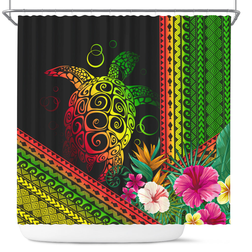 Hawaii Shower Curtain Turtle Polynesian Pattern Reggae Color