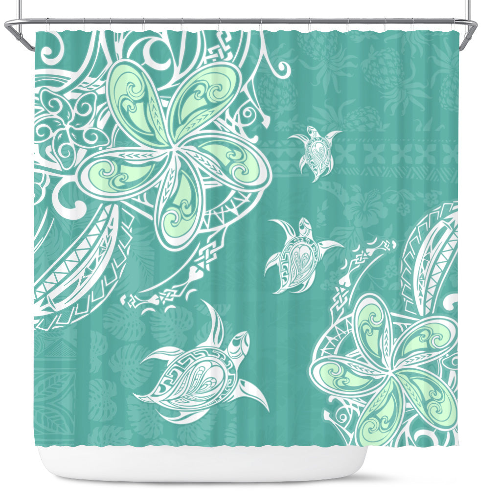 Hawaii Shower Curtain Polynesian Pattern Plumeria Turtles