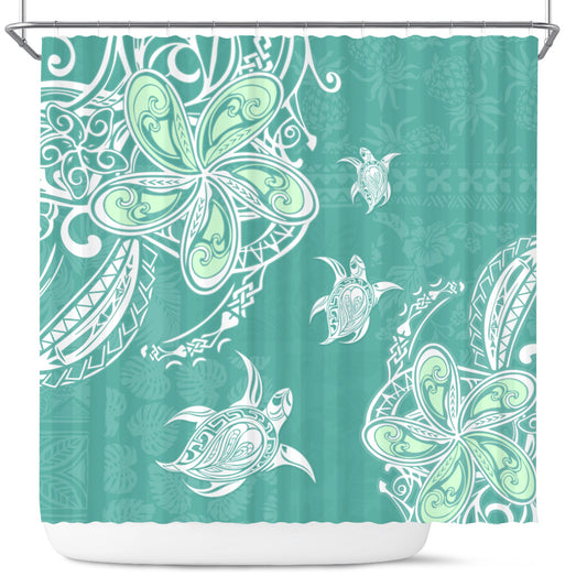 Hawaii Shower Curtain Polynesian Pattern Plumeria Turtles