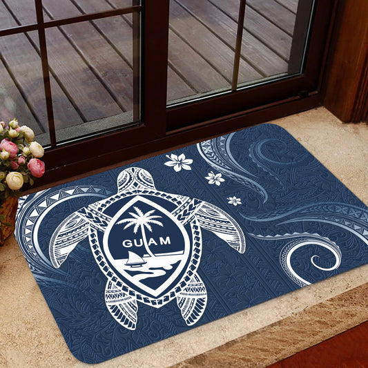 Guam Door Mat Turtle Polynesian Pattern Blue Ver