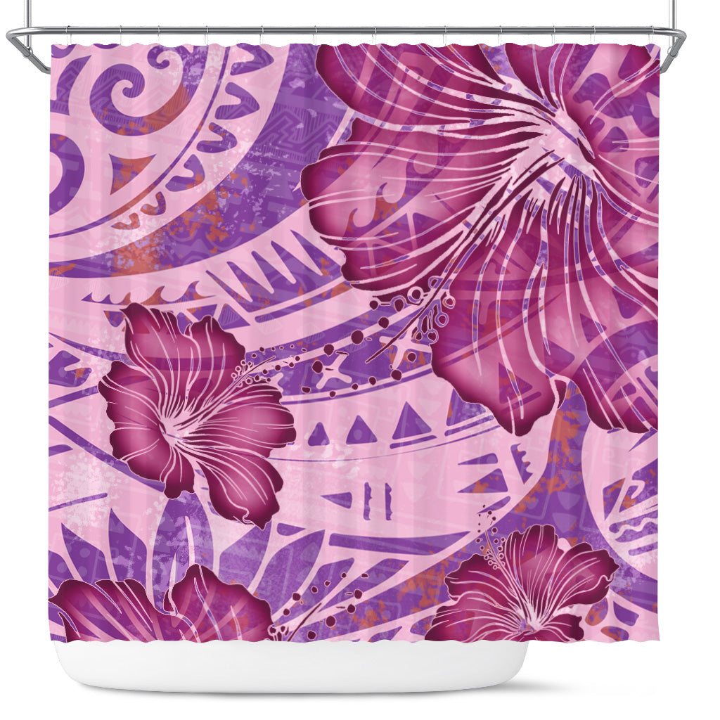 Hawaii Shower Curtain Polynesian Motif Purple Hibiscus