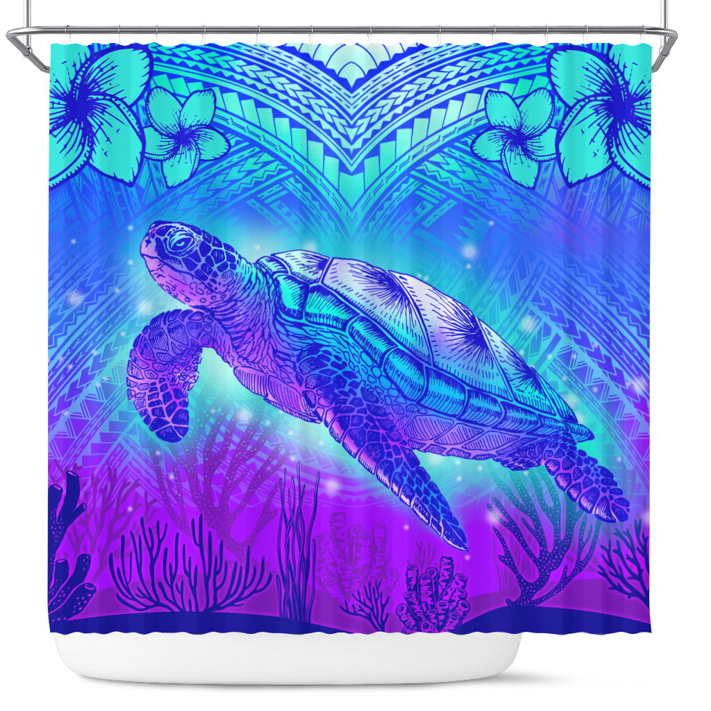 Hawaii Shower Curtain Turtle Underwater Sea Polynesian Style