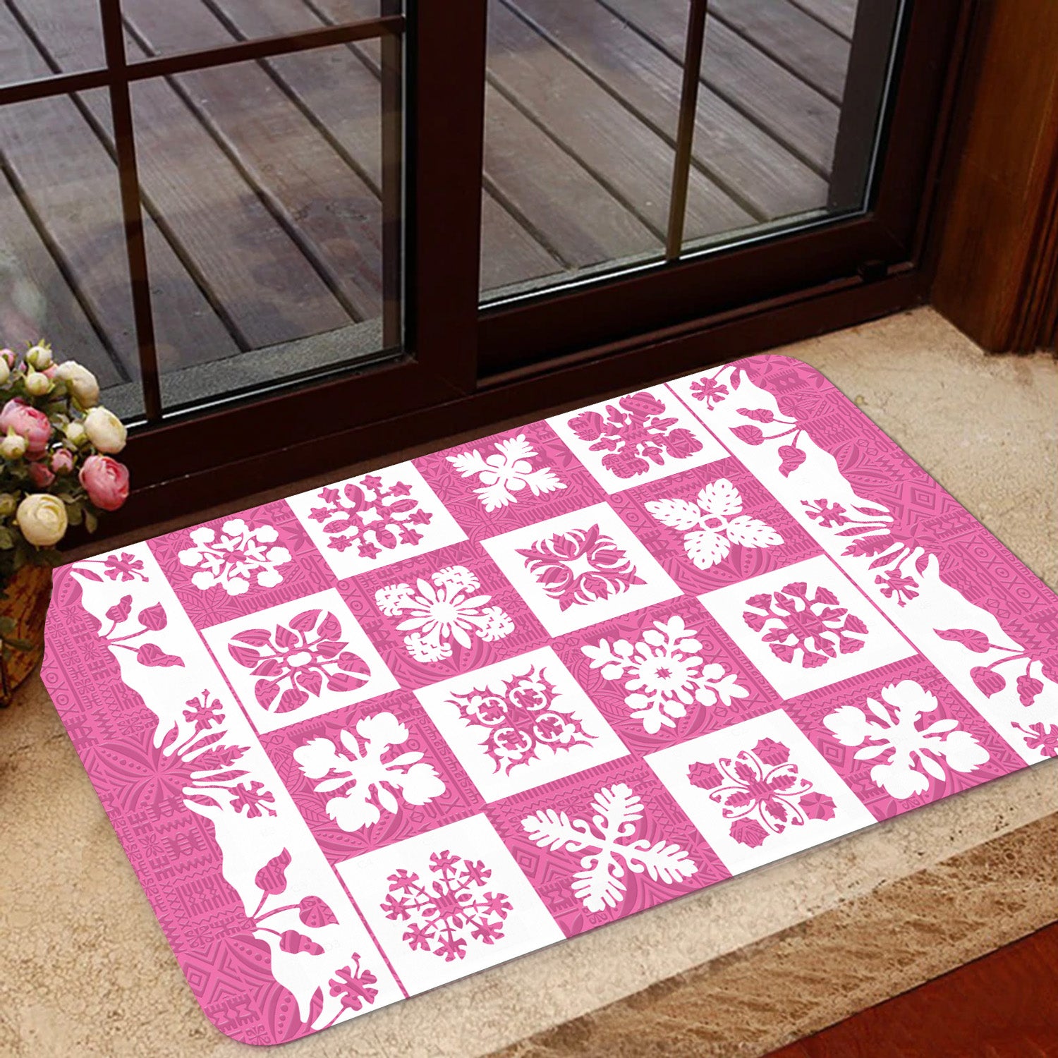 Hawaii Door Mat Pink Hawaii Pattern Polynesian Color