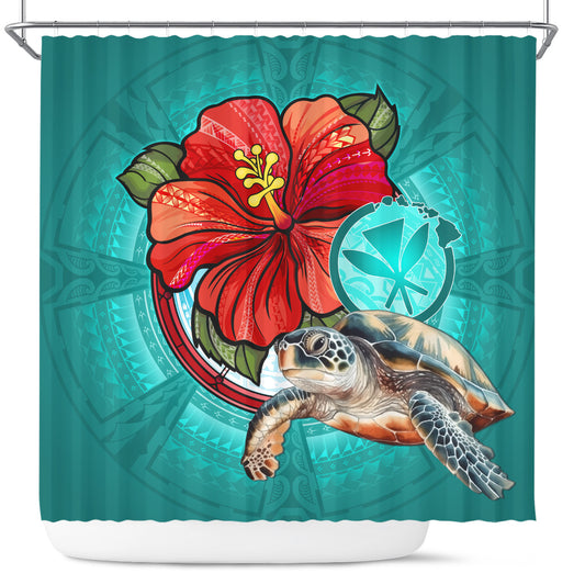 Hawaii Shower Curtain Hawaiian Map Turtle Hibiscus Flowers Polynesian Patterns Style