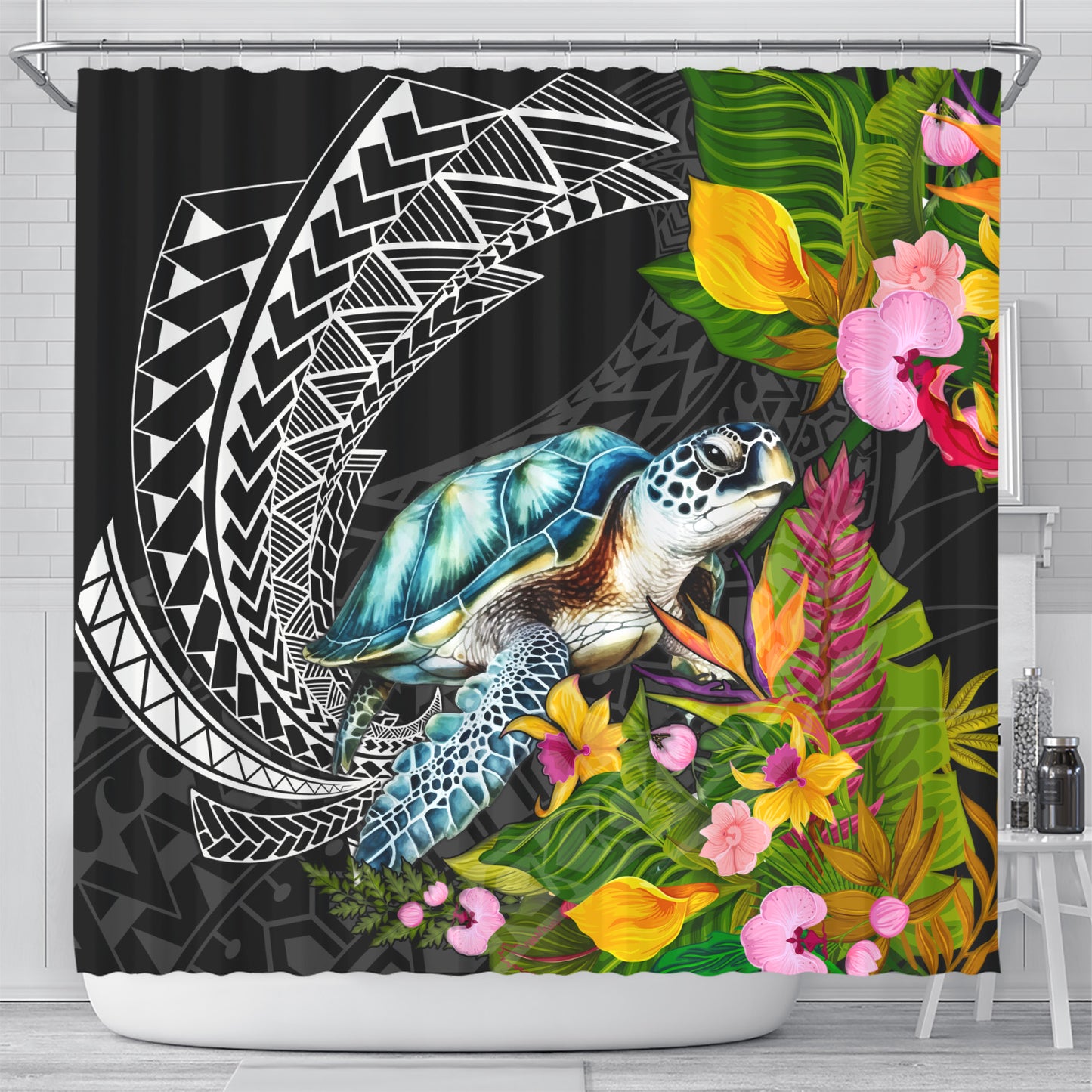 Hawaii Shower Curtain Turtle Ocean Spiral Polynesian Patterns