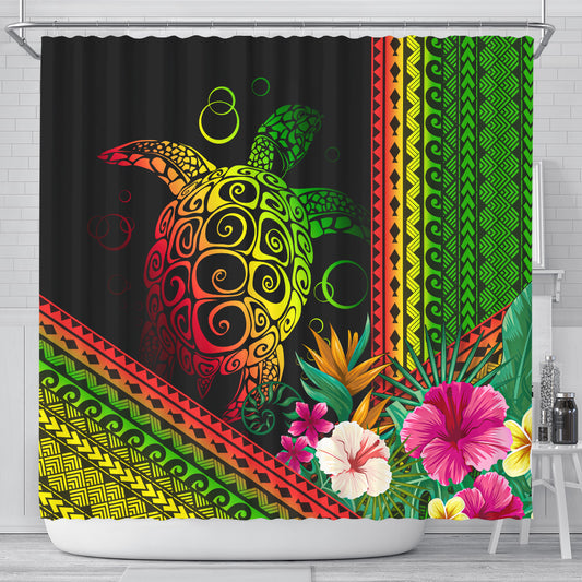 Hawaii Shower Curtain Turtle Polynesian Pattern Reggae Color