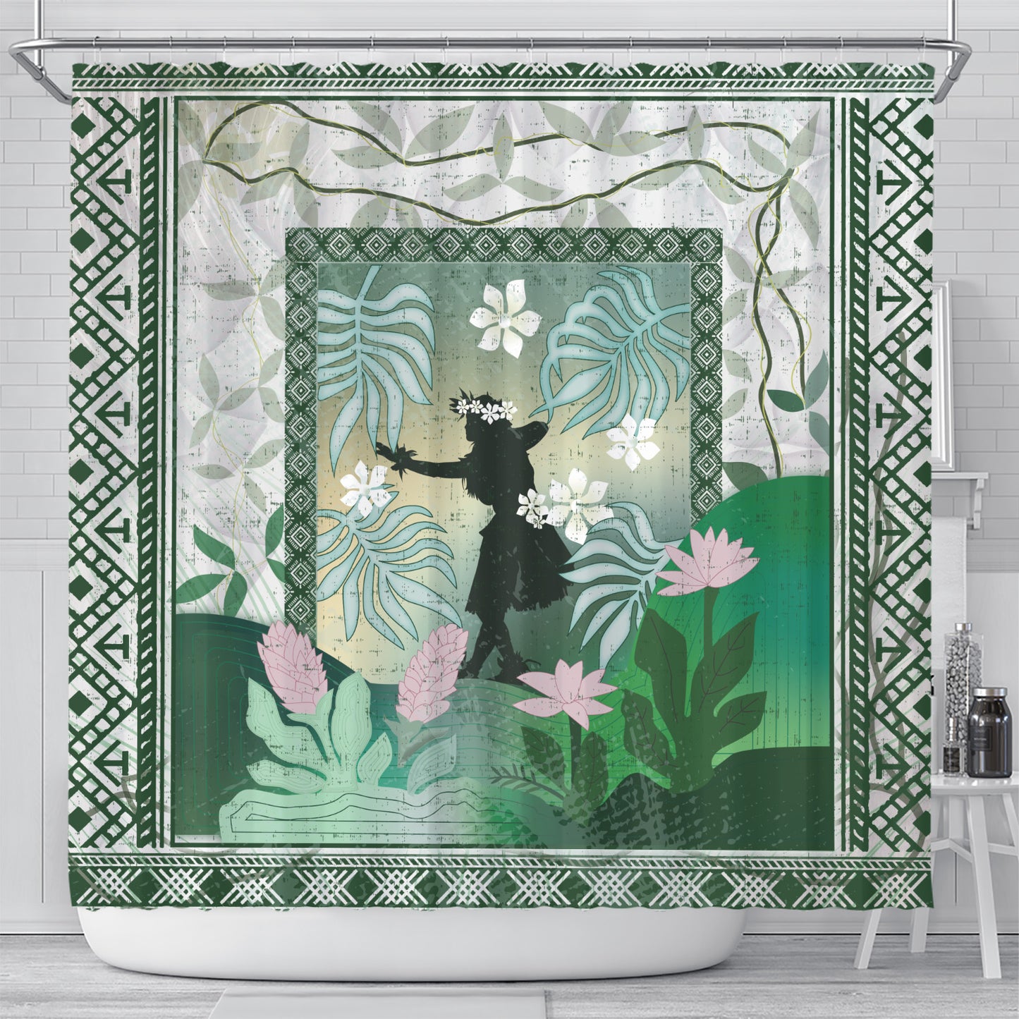 Hawaii Shower Curtain Hawaii Girl Hula Dancers With Tropical Flowers