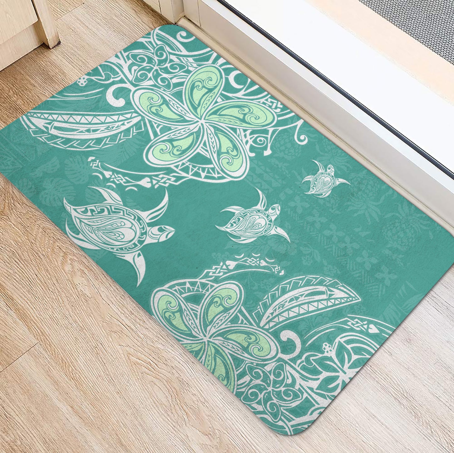 Hawaii Door Mat Polynesian Pattern Plumeria Turtles