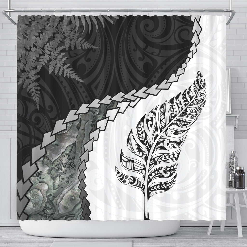 New Zealand Shower Curtain Silver Fern Maori Pattern