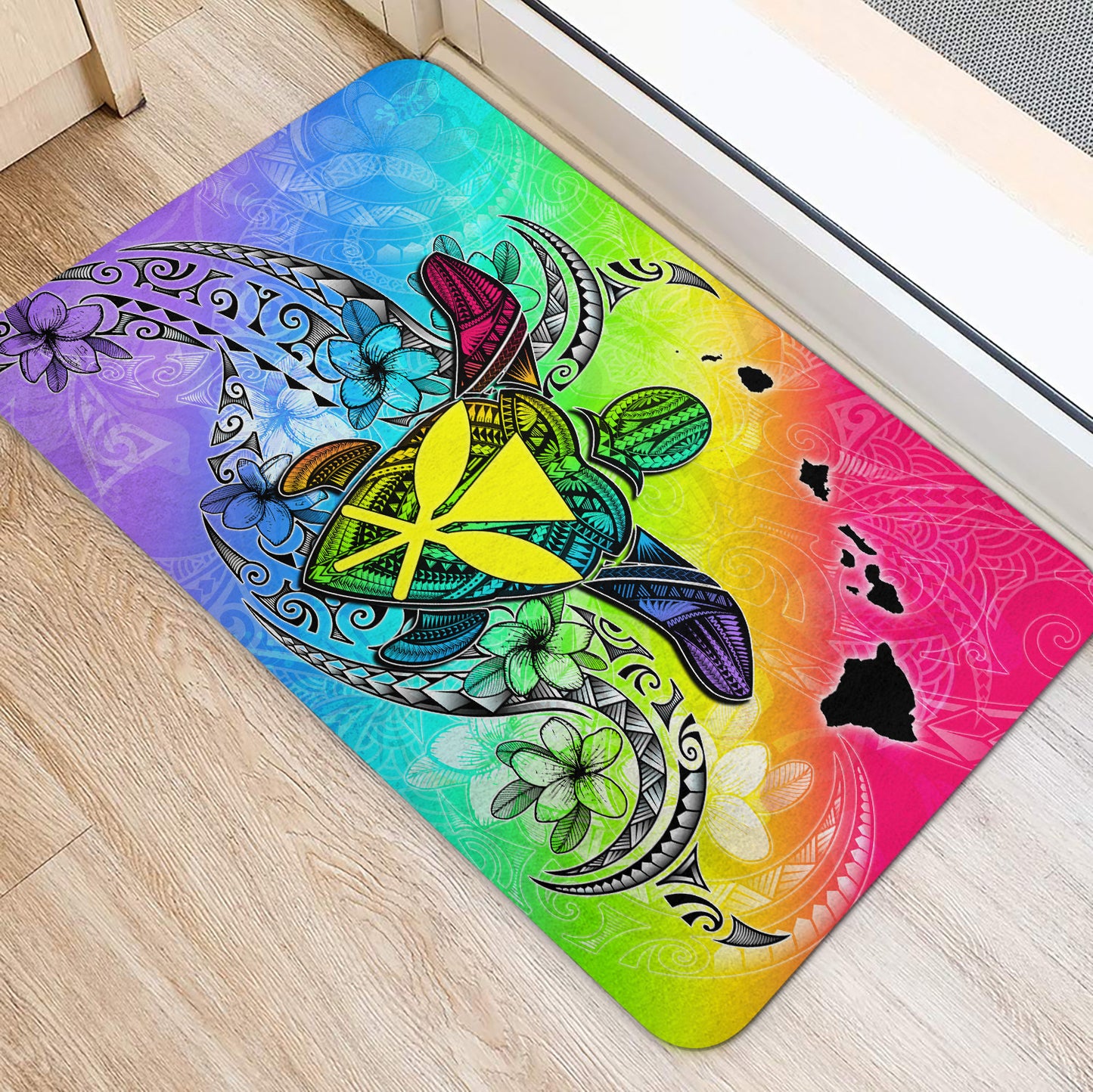 Hawaii Door Mat Hawaii Map And Turtle Tribal Patterns