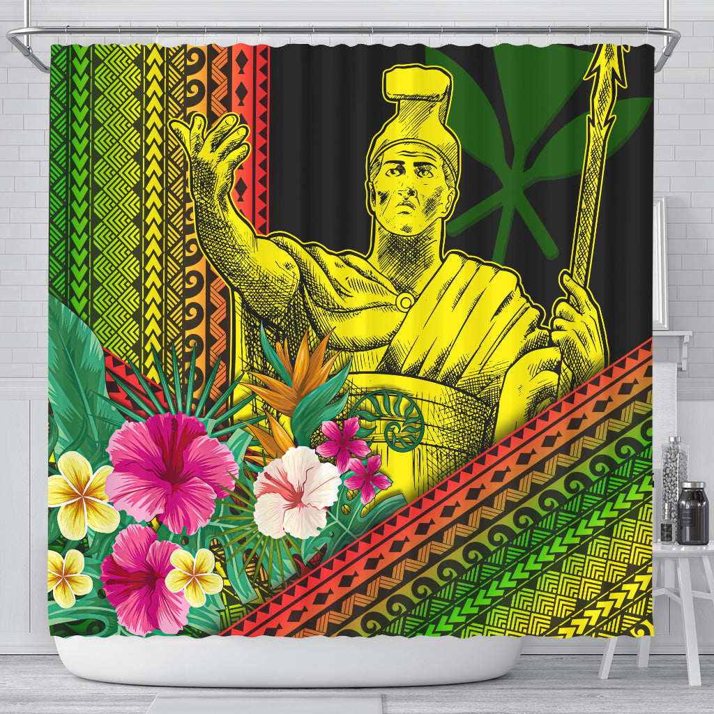 Hawaii Shower Curtain King Kamekameha Kanaka Maoli Polynesian Pattern