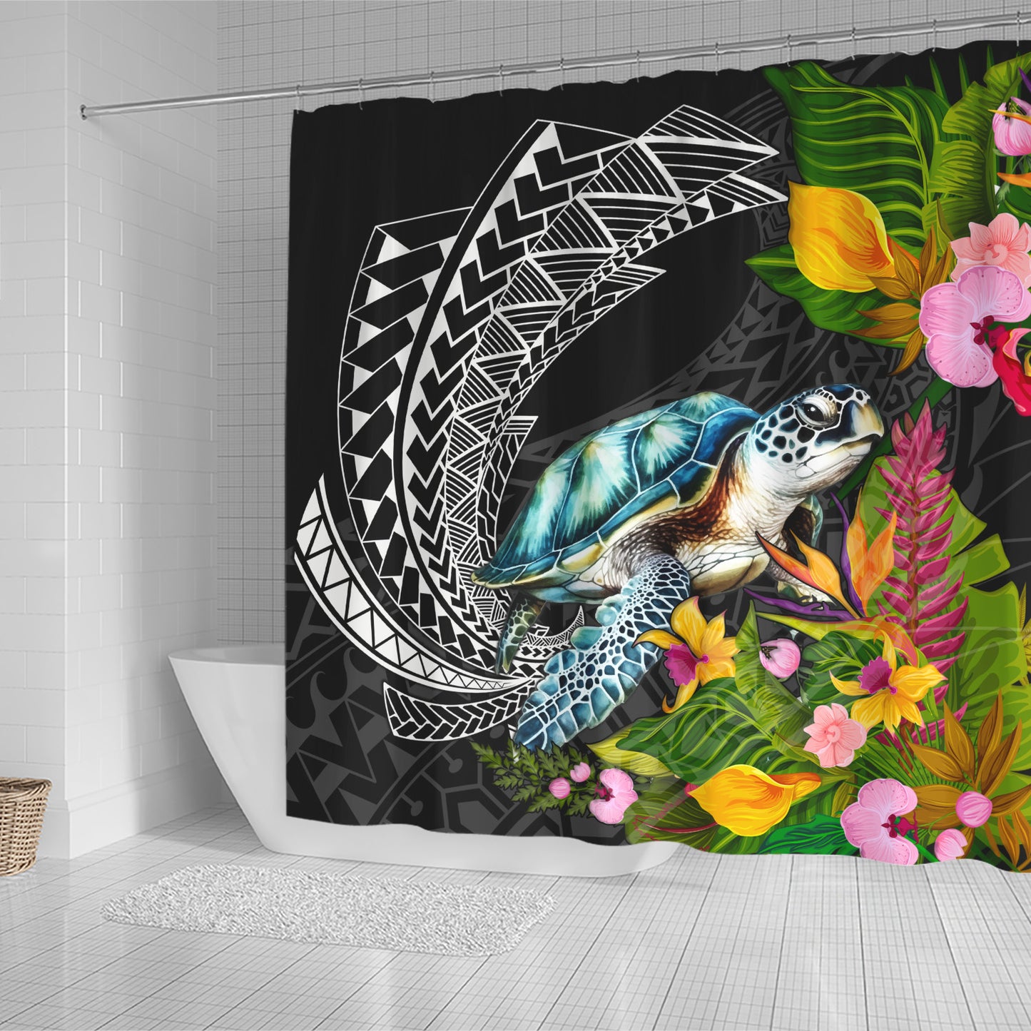 Hawaii Shower Curtain Turtle Ocean Spiral Polynesian Patterns