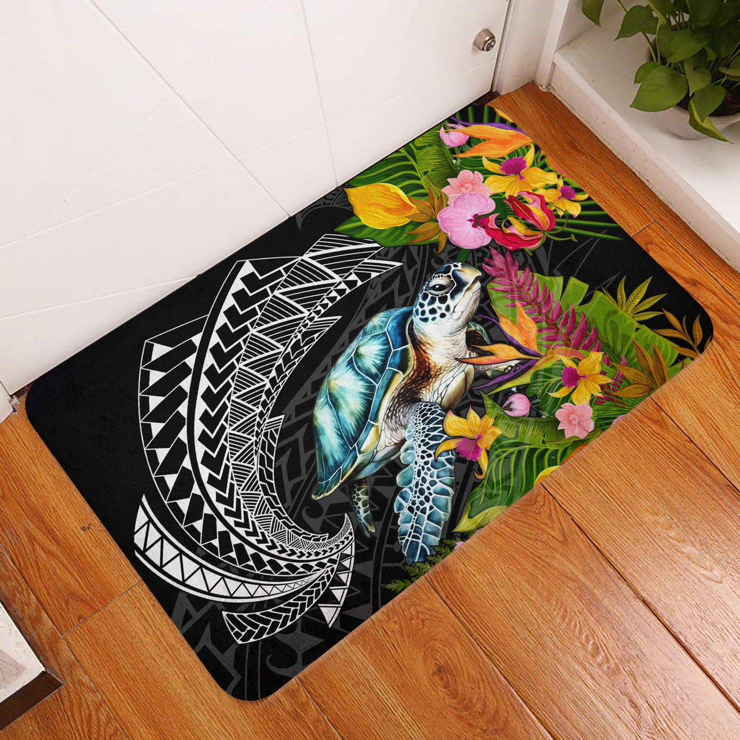 Hawaii Door Mat Turtle Ocean Spiral Polynesian Patterns