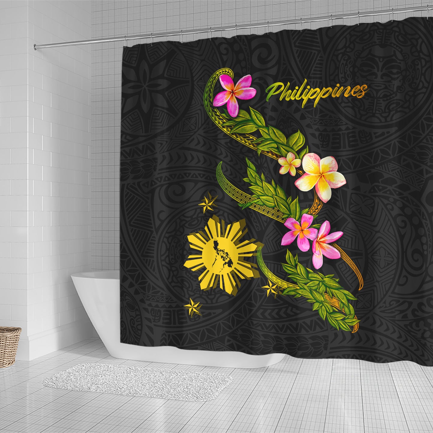 Philippines Filipinos Shower Curtain Philippines Sun And Map Plumeria Tribal