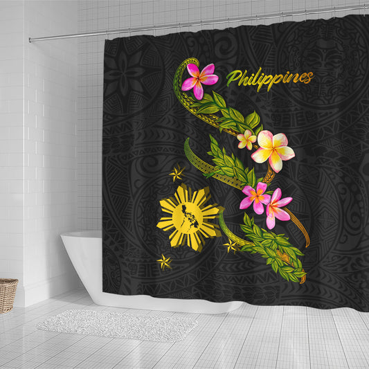 Philippines Filipinos Shower Curtain Philippines Sun And Map Plumeria Tribal