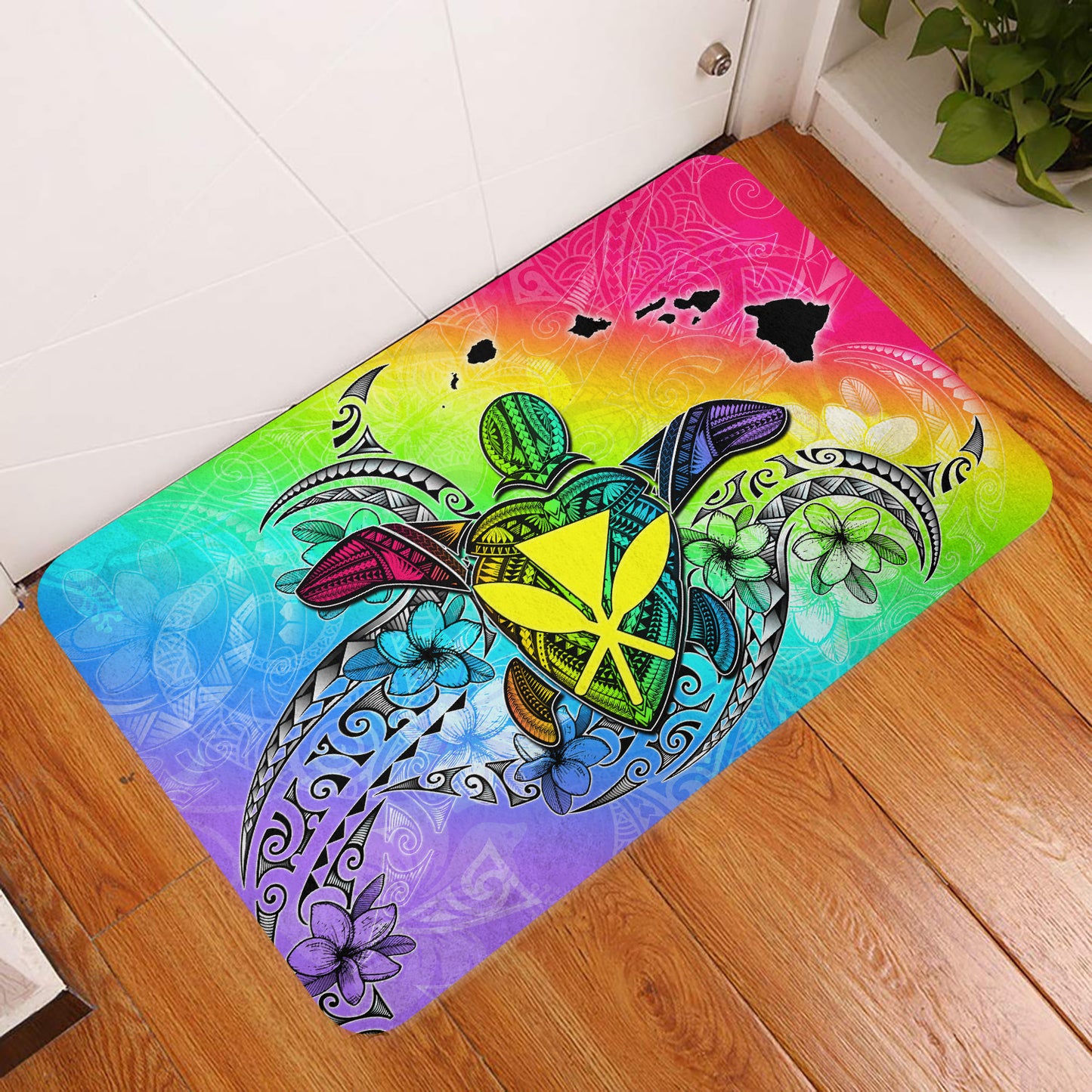 Hawaii Door Mat Hawaii Map And Turtle Tribal Patterns
