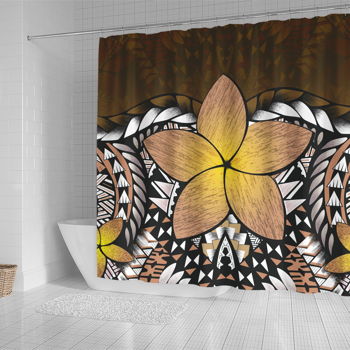Hawaii Shower Curtain Hawaii Plumeria Polynesian Traditional Patterns Vintage Version