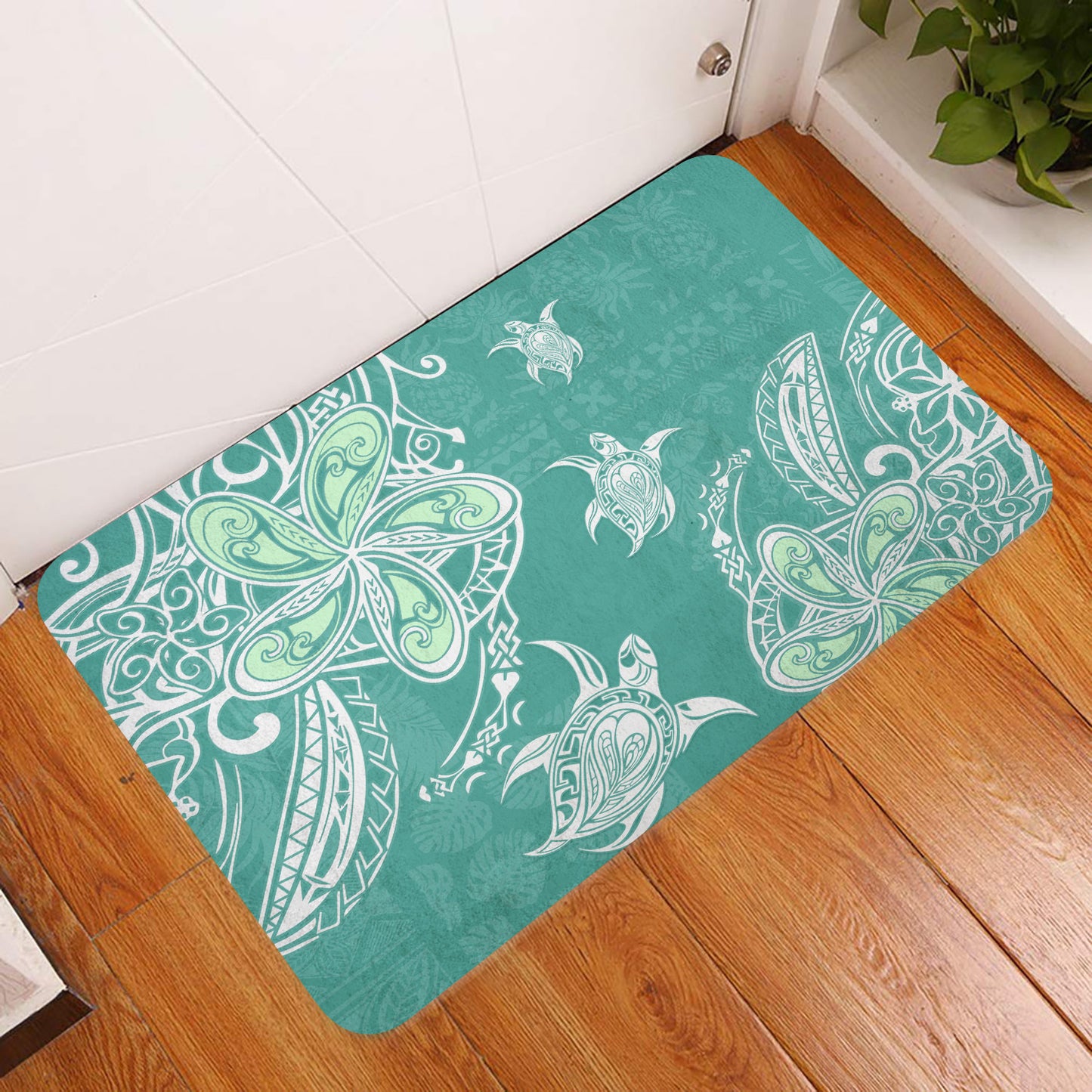 Hawaii Door Mat Polynesian Pattern Plumeria Turtles